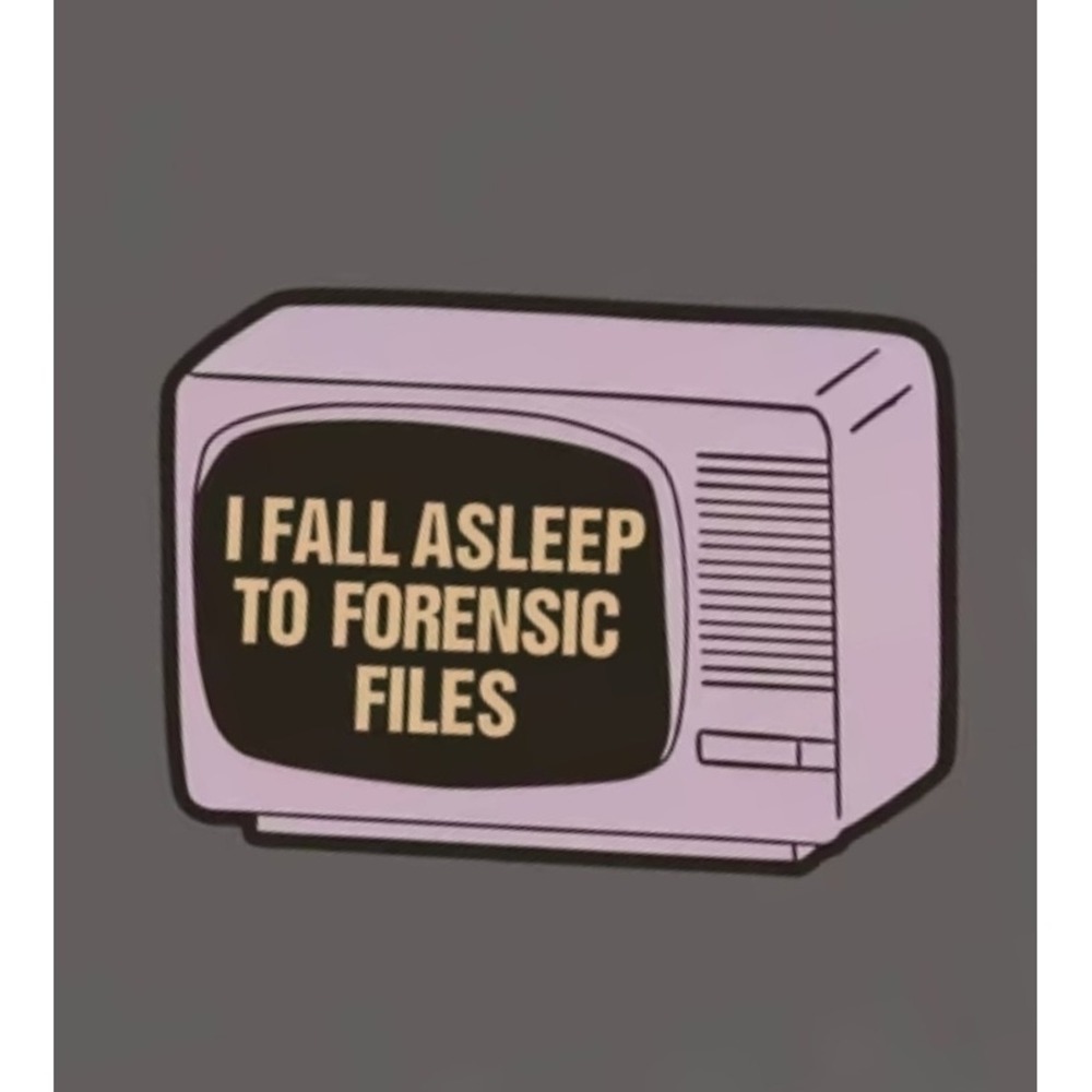 I Fall Asleep To Forensic Files Retro TV Vinyl Sticker Decal Purple 2.4 Inch